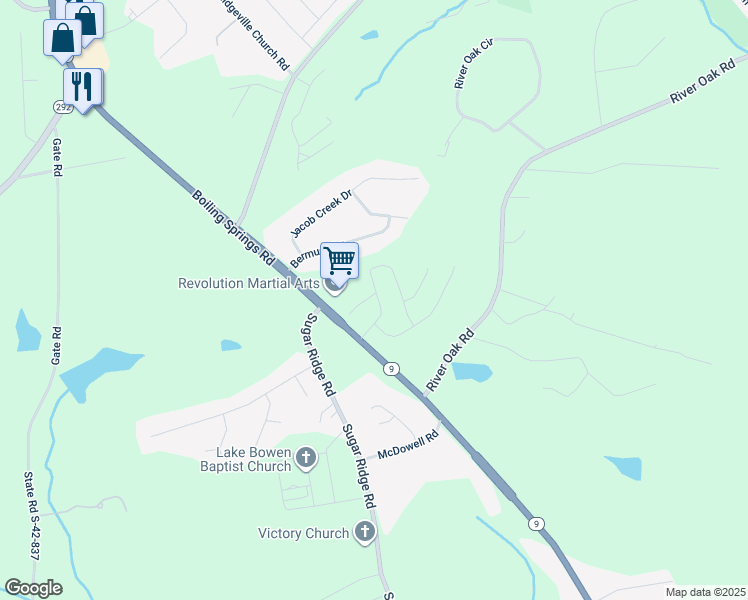 map of restaurants, bars, coffee shops, grocery stores, and more near 6400 South Carolina 9 in Inman