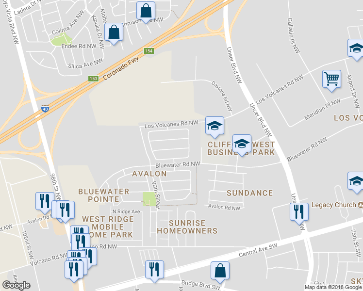 map of restaurants, bars, coffee shops, grocery stores, and more near 9015 Twin Harbor Avenue Northwest in Albuquerque