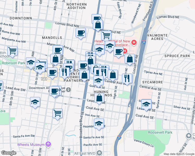map of restaurants, bars, coffee shops, grocery stores, and more near in Albuquerque