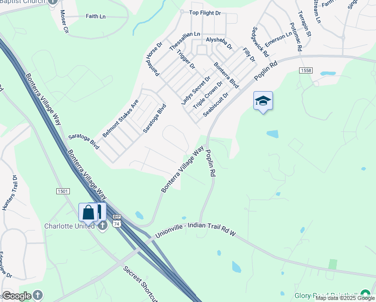 map of restaurants, bars, coffee shops, grocery stores, and more near 5906 Poplin Road in Indian Trail