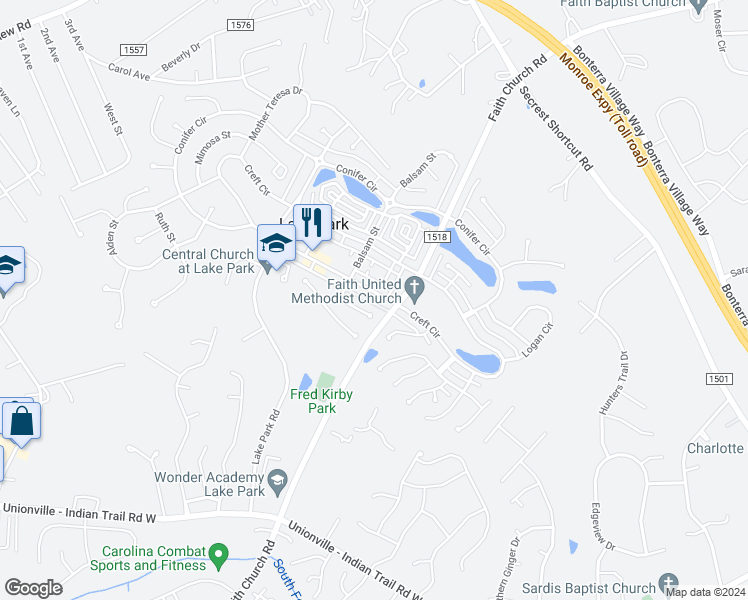 map of restaurants, bars, coffee shops, grocery stores, and more near 6029 Creft Circle in Indian Trail