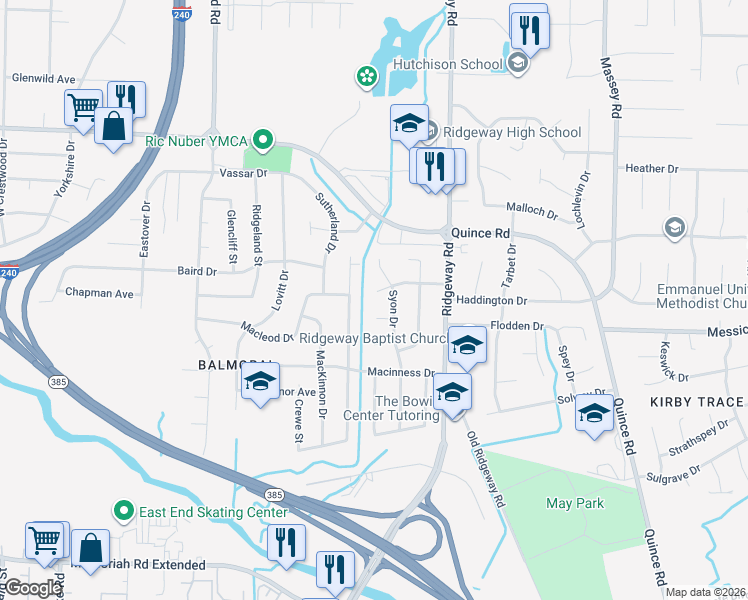 map of restaurants, bars, coffee shops, grocery stores, and more near 6037 Haddington Drive in Memphis