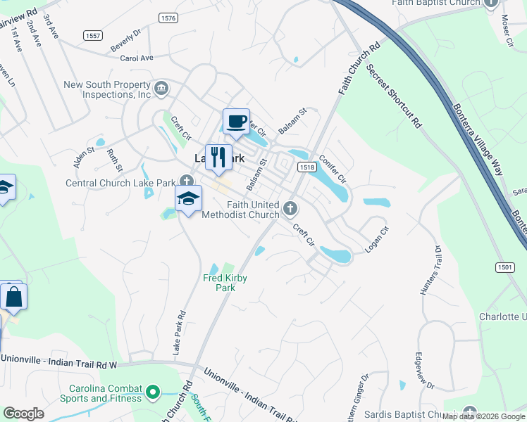 map of restaurants, bars, coffee shops, grocery stores, and more near 6029 Creft Circle in Indian Trail