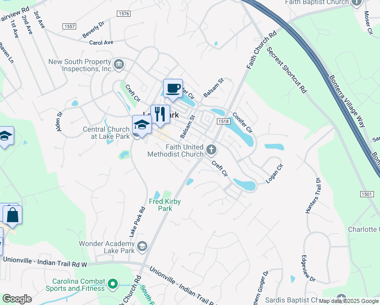 map of restaurants, bars, coffee shops, grocery stores, and more near 6033 Creft Circle in Indian Trail