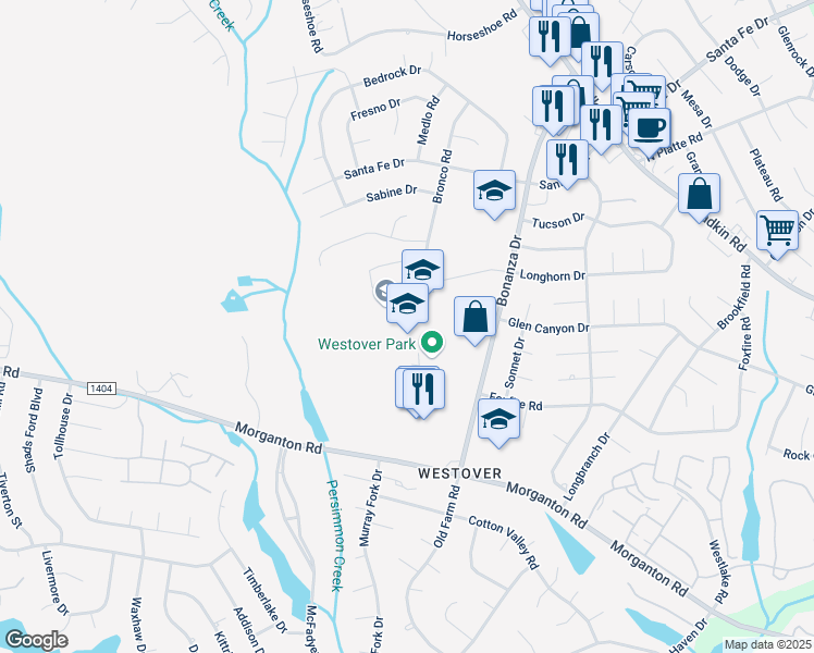 map of restaurants, bars, coffee shops, grocery stores, and more near 277 Bonanza Drive in Fayetteville
