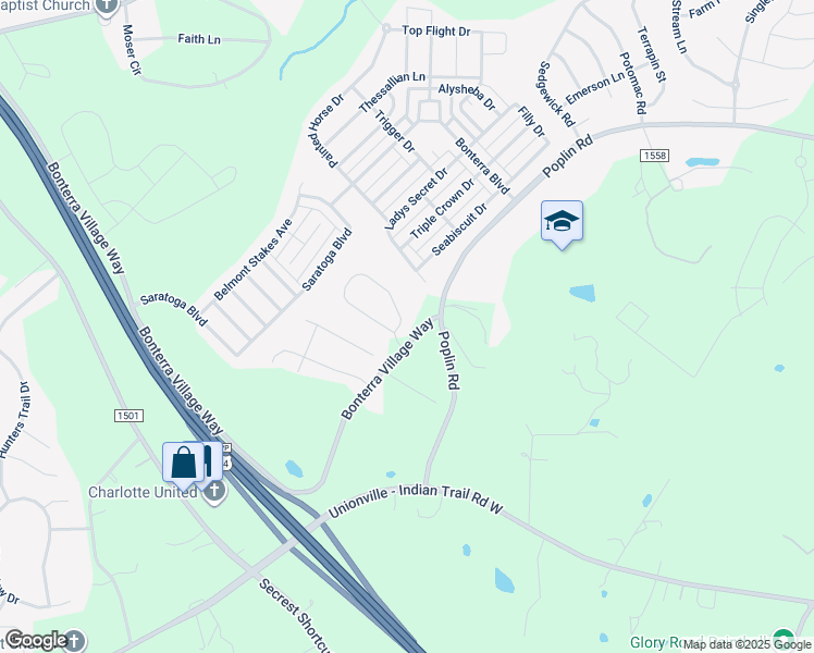 map of restaurants, bars, coffee shops, grocery stores, and more near 5906 Poplin Road in Indian Trail