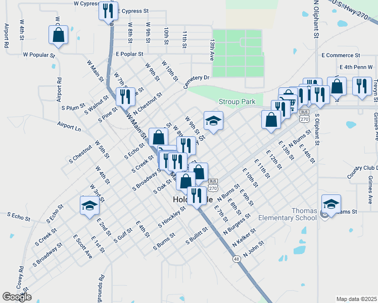map of restaurants, bars, coffee shops, grocery stores, and more near 120 East 8th Street in Holdenville