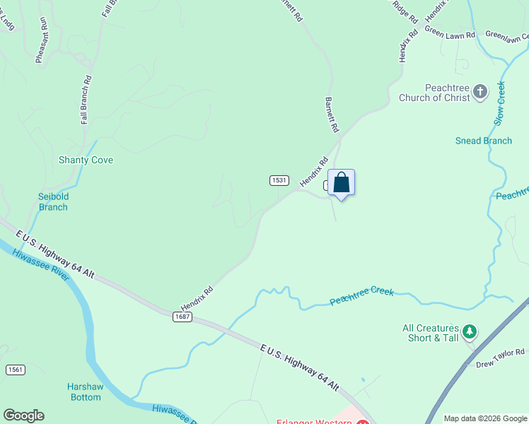 map of restaurants, bars, coffee shops, grocery stores, and more near 64 Mistletoe Ridge in Murphy