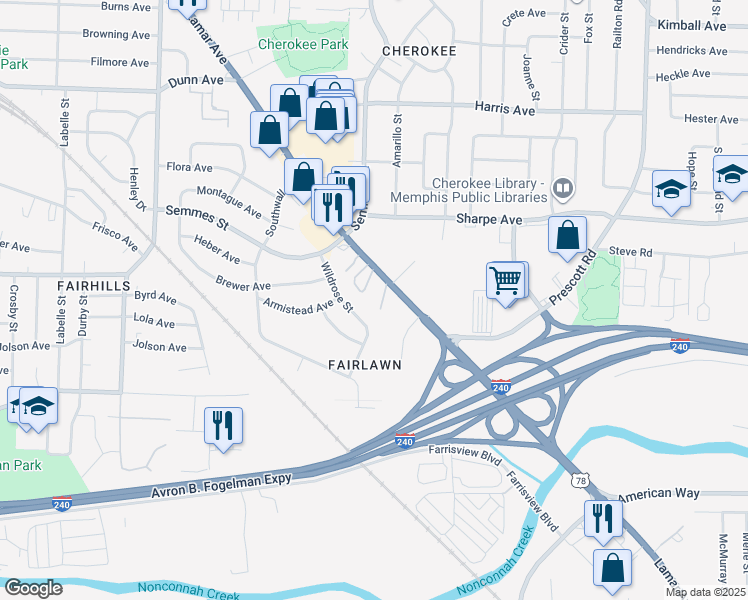 map of restaurants, bars, coffee shops, grocery stores, and more near 3073 Lamar Avenue in Memphis