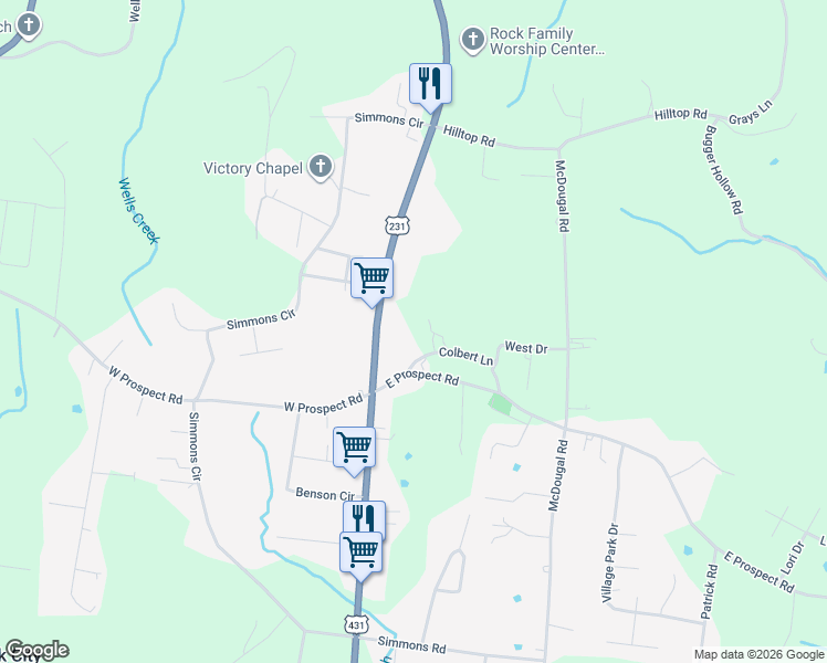 map of restaurants, bars, coffee shops, grocery stores, and more near 8 East Prospect Road in Fayetteville