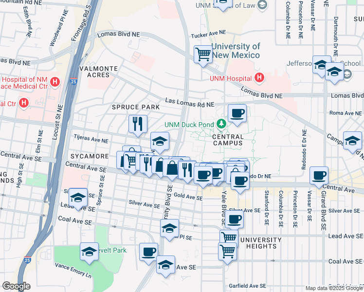 map of restaurants, bars, coffee shops, grocery stores, and more near 300 Redondo West Drive in Albuquerque