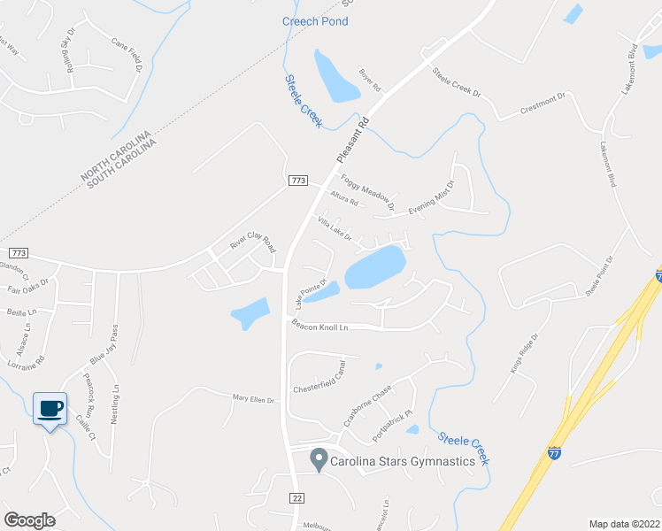 map of restaurants, bars, coffee shops, grocery stores, and more near 142 Lake Pointe Drive in Fort Mill