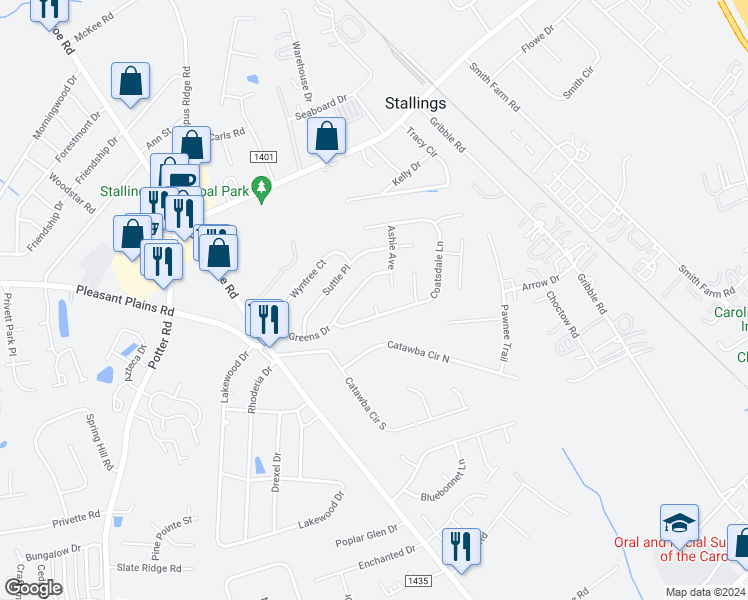 map of restaurants, bars, coffee shops, grocery stores, and more near 6008 Heison Court in Matthews