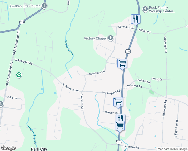 map of restaurants, bars, coffee shops, grocery stores, and more near 4 Park Street in Fayetteville