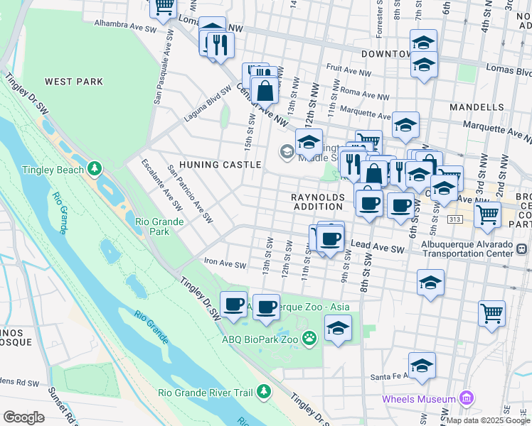 map of restaurants, bars, coffee shops, grocery stores, and more near in Albuquerque