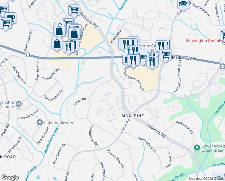 map of restaurants, bars, coffee shops, grocery stores, and more near in Charlotte