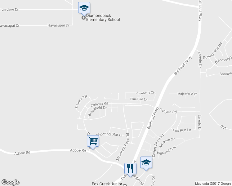 map of restaurants, bars, coffee shops, grocery stores, and more near Morningside Drive in Bullhead City