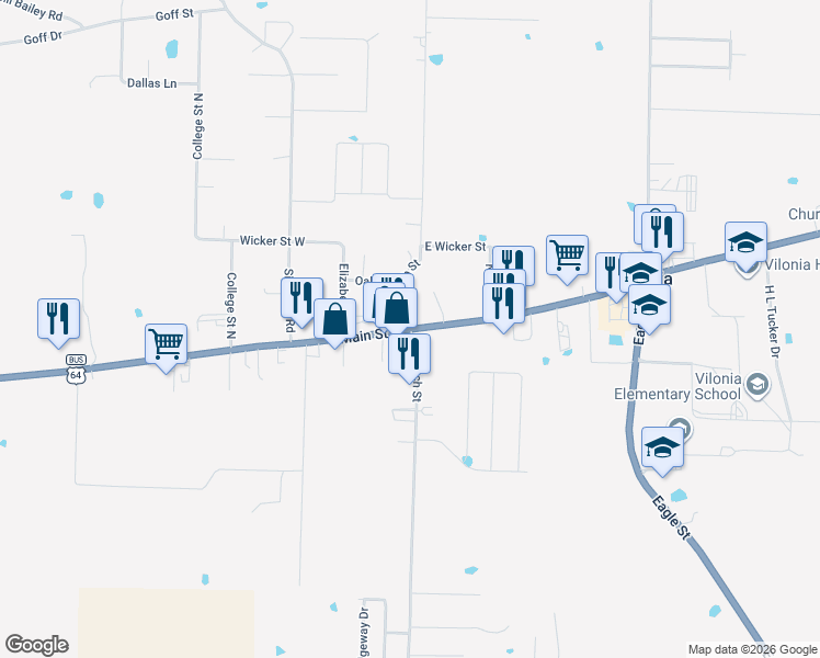 map of restaurants, bars, coffee shops, grocery stores, and more near U.S. 64 Business in Vilonia