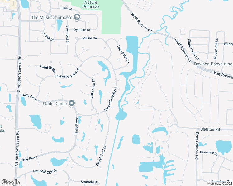 map of restaurants, bars, coffee shops, grocery stores, and more near 2400 Shrewsbury Run East in Collierville