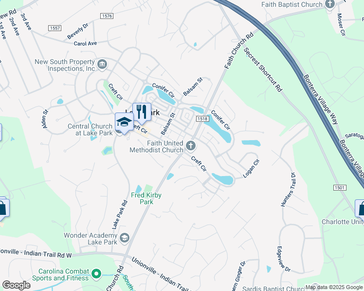 map of restaurants, bars, coffee shops, grocery stores, and more near 3710 Society Court in Indian Trail