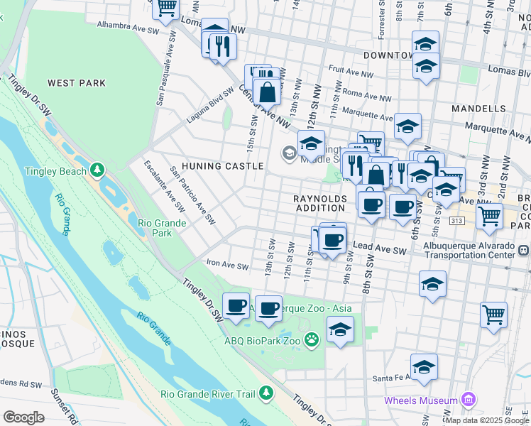 map of restaurants, bars, coffee shops, grocery stores, and more near in Albuquerque