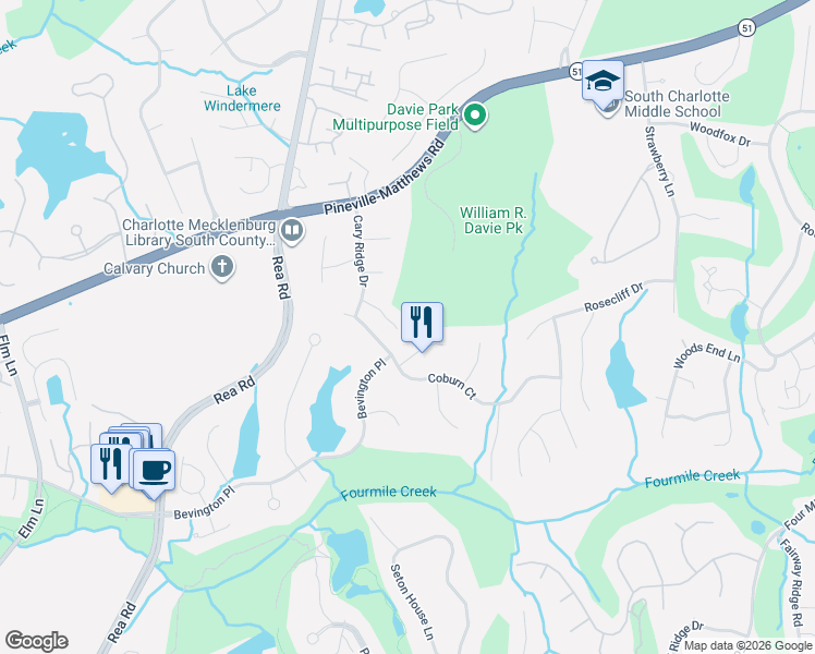 map of restaurants, bars, coffee shops, grocery stores, and more near in Charlotte