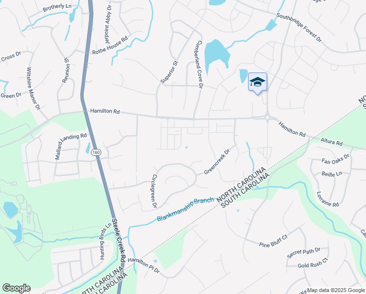 map of restaurants, bars, coffee shops, grocery stores, and more near 15909 Bubbling Branch Lane in Charlotte