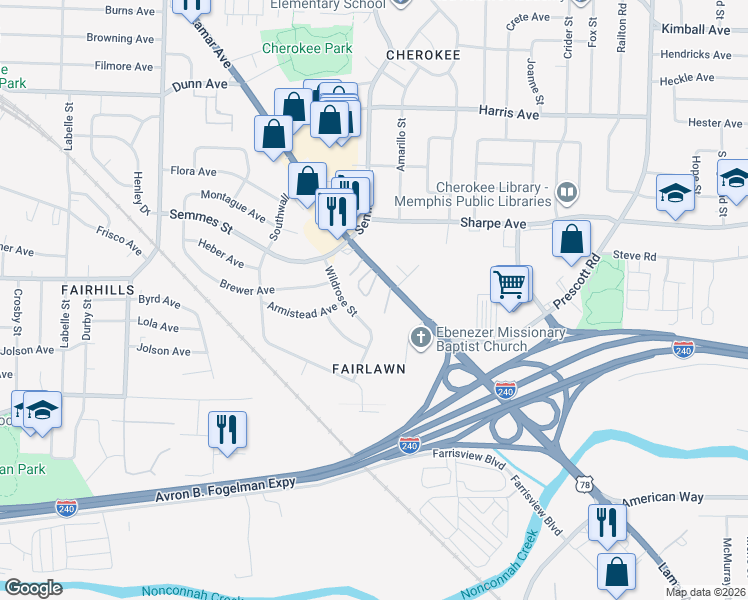 map of restaurants, bars, coffee shops, grocery stores, and more near 3073 Lamar Avenue in Memphis