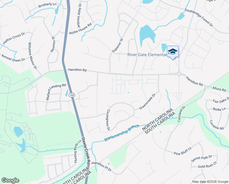 map of restaurants, bars, coffee shops, grocery stores, and more near 16200 Circlegreen Drive in Charlotte