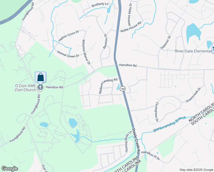 map of restaurants, bars, coffee shops, grocery stores, and more near 14314 Pintail Landing Lane in Charlotte