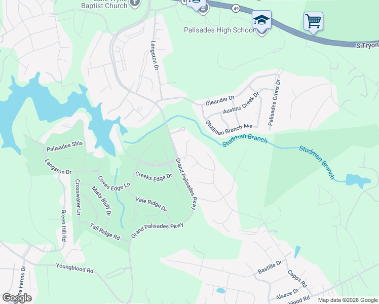 map of restaurants, bars, coffee shops, grocery stores, and more near 14718 Grand Palisades Parkway in Charlotte