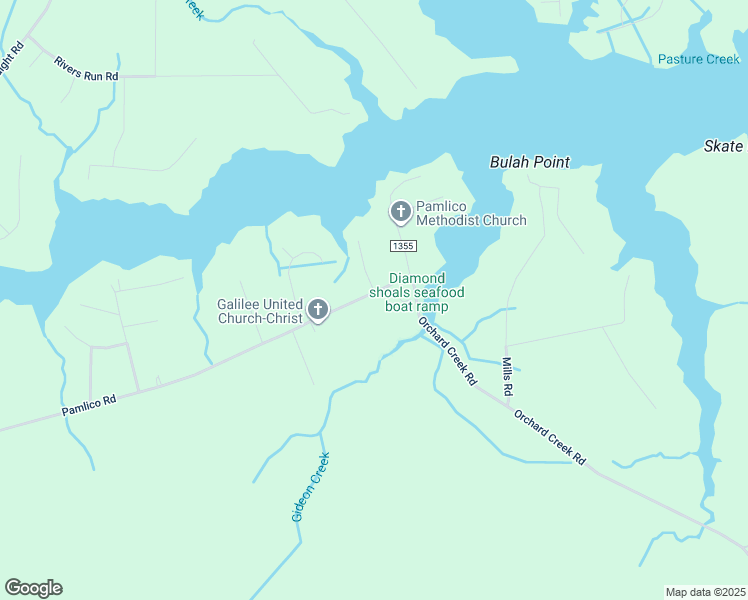 map of restaurants, bars, coffee shops, grocery stores, and more near 1598 Pamlico Road in Oriental