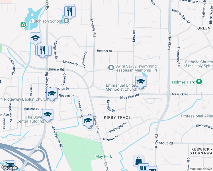 map of restaurants, bars, coffee shops, grocery stores, and more near 2379 Brook Hollow Cove in Memphis