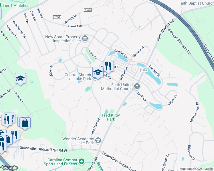 map of restaurants, bars, coffee shops, grocery stores, and more near 3509 Mayhurst Drive in Indian Trail