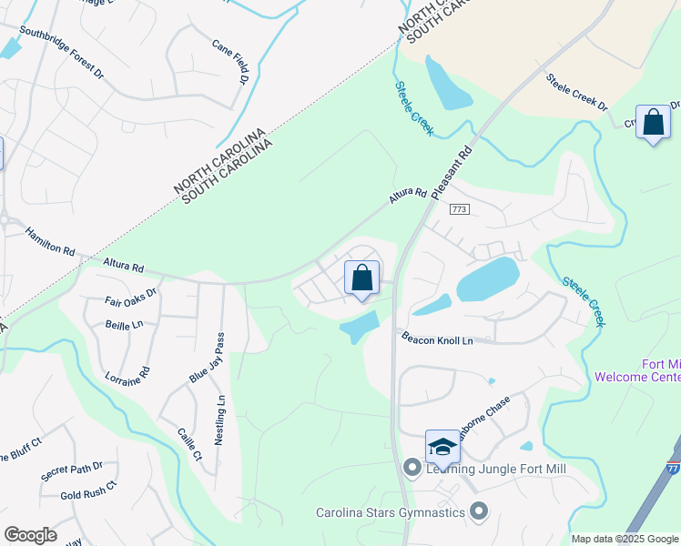 map of restaurants, bars, coffee shops, grocery stores, and more near 664 Potter Place Road in Fort Mill