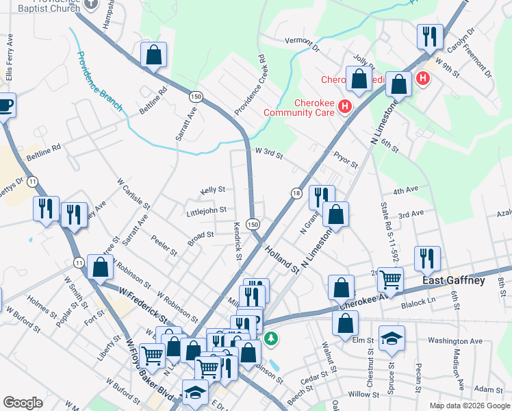 map of restaurants, bars, coffee shops, grocery stores, and more near 312 Martin Street in Gaffney