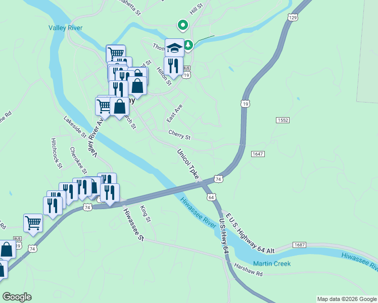 map of restaurants, bars, coffee shops, grocery stores, and more near 78 Terrace Avenue in Murphy