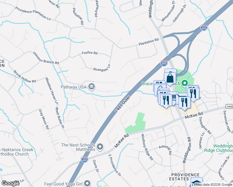 map of restaurants, bars, coffee shops, grocery stores, and more near 2737 Cotton Planter Lane in Charlotte