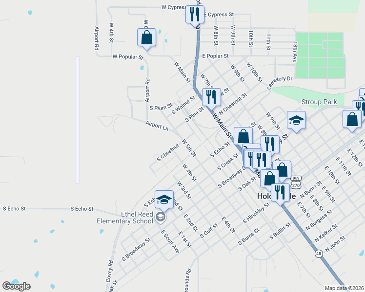 map of restaurants, bars, coffee shops, grocery stores, and more near 413 West 4th Street in Holdenville