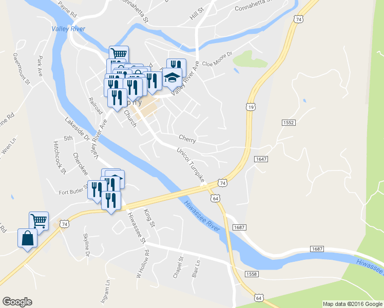 map of restaurants, bars, coffee shops, grocery stores, and more near 78 Terrace Avenue in Murphy