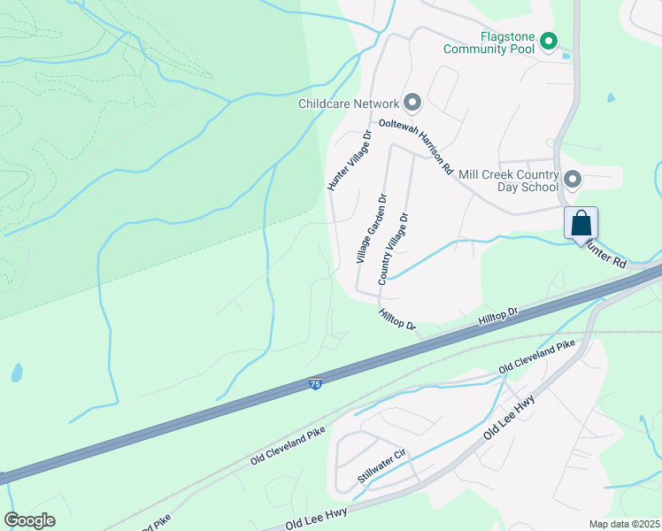 map of restaurants, bars, coffee shops, grocery stores, and more near 5202 Hunter Village Drive in Ooltewah