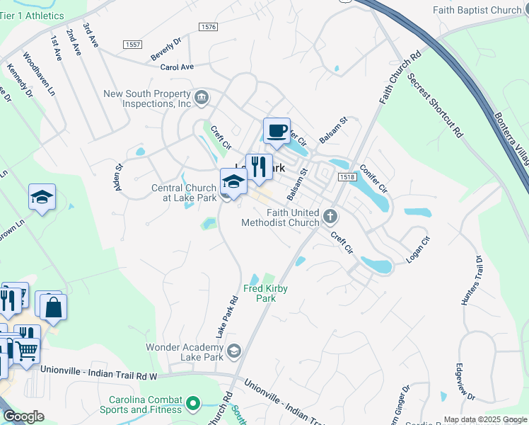 map of restaurants, bars, coffee shops, grocery stores, and more near 3506 Mayhurst Drive in Indian Trail