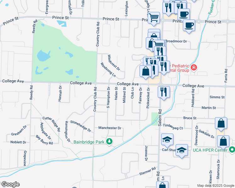 map of restaurants, bars, coffee shops, grocery stores, and more near 339 Helen Street in Conway