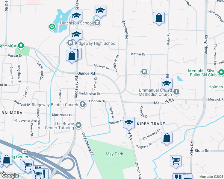 map of restaurants, bars, coffee shops, grocery stores, and more near 6237 Haddington Drive in Memphis