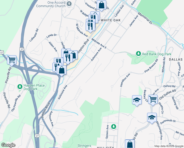 map of restaurants, bars, coffee shops, grocery stores, and more near 1745 Seven Pines Lane in Chattanooga