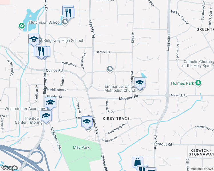 map of restaurants, bars, coffee shops, grocery stores, and more near 6391 Wood Bridge Road in Memphis