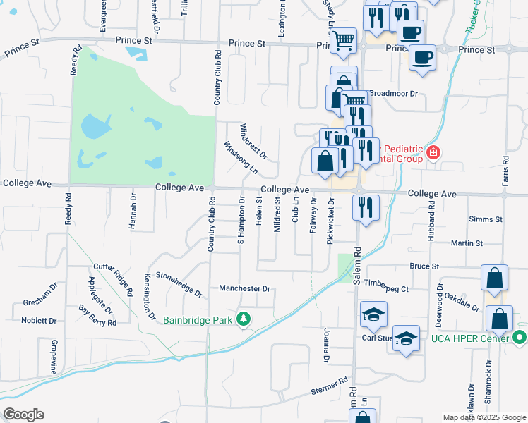 map of restaurants, bars, coffee shops, grocery stores, and more near 339 Helen Street in Conway