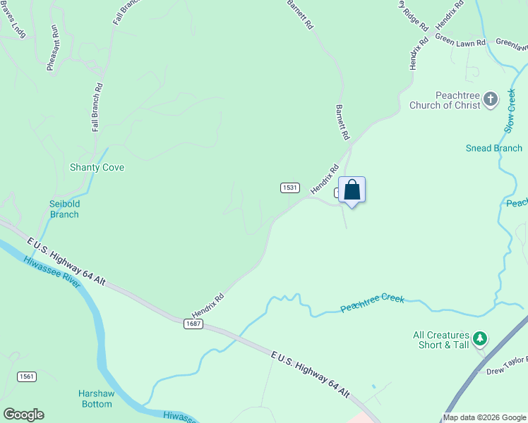 map of restaurants, bars, coffee shops, grocery stores, and more near 64 Mistletoe Ridge in Murphy