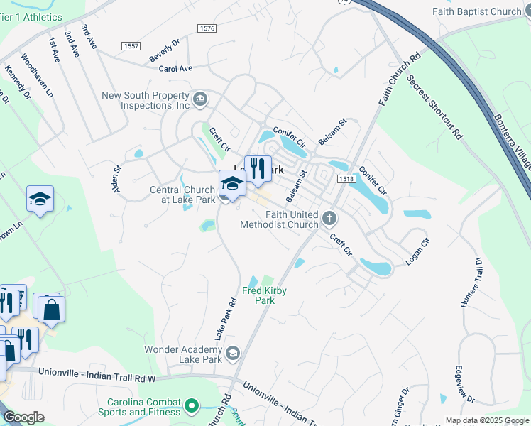 map of restaurants, bars, coffee shops, grocery stores, and more near 3506 Mayhurst Drive in Indian Trail