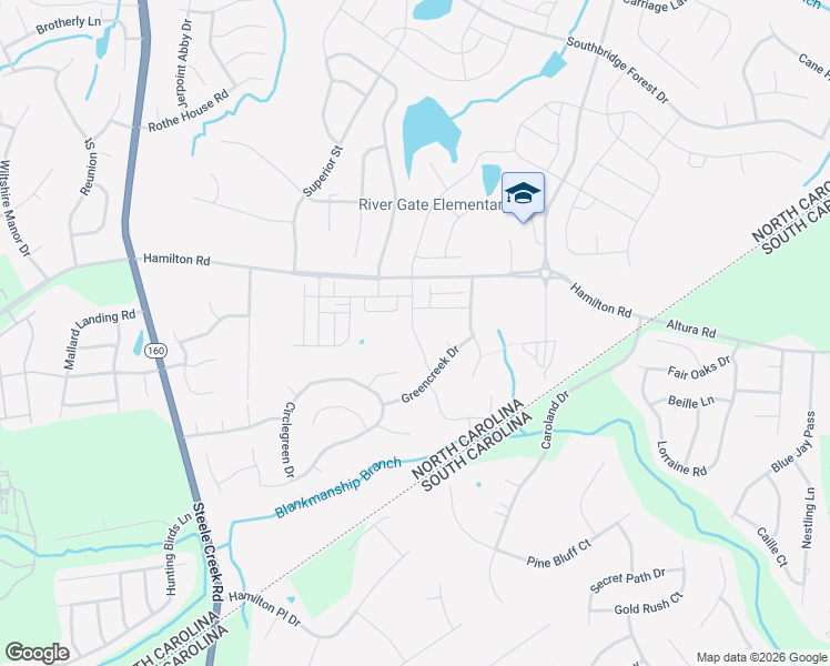 map of restaurants, bars, coffee shops, grocery stores, and more near 15929 Bubbling Branch Lane in Charlotte